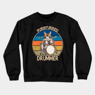 PurrFurred Drummer Funny Cat Playing Drums Crewneck Sweatshirt